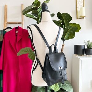 Vintage Coach Turnlock Black Glove Leather Daypack Backpack with Silver Hardware